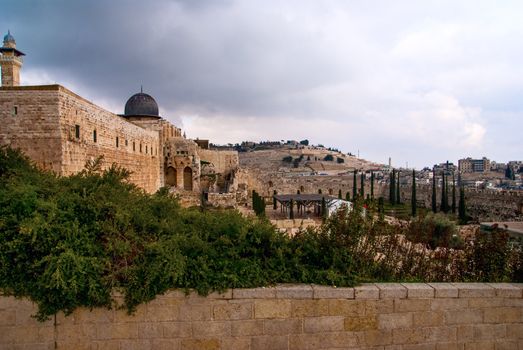 Jerusalem – View on the Mount of Olives from Al-Aqsa mosque