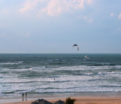 kitesurfing  on  waves of the Mediterranean Sea