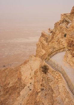 Masada mountain in the haze, israel