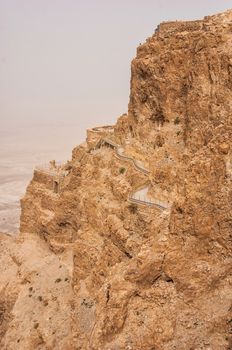 Masada mountain in the haze, israel