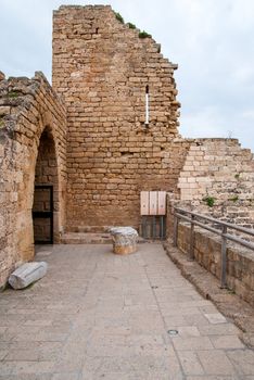 Ruins of the ancient Romanian harbor, Caesarea, Israel .