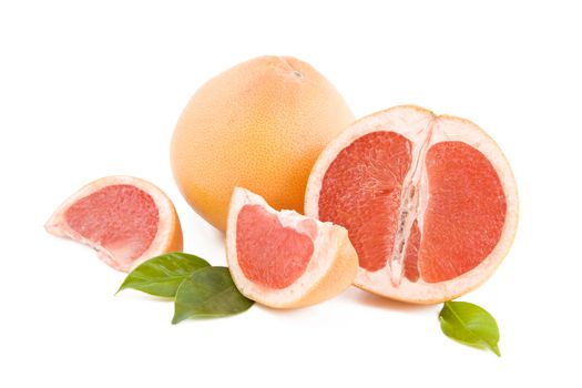 Fresh red grapefruits isolated on white