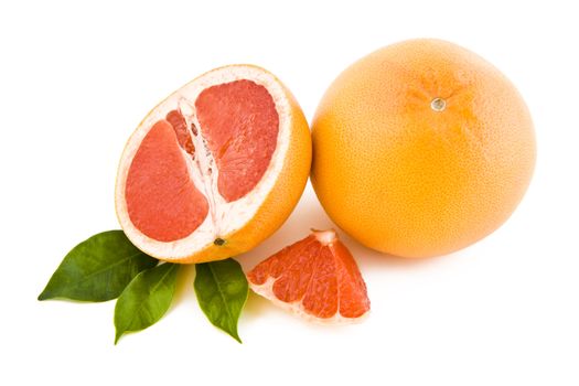 Fresh peeled red grapefruits isolated on white background