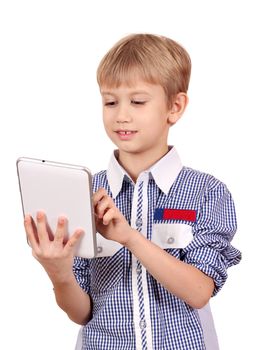 boy with tablet pc on white 