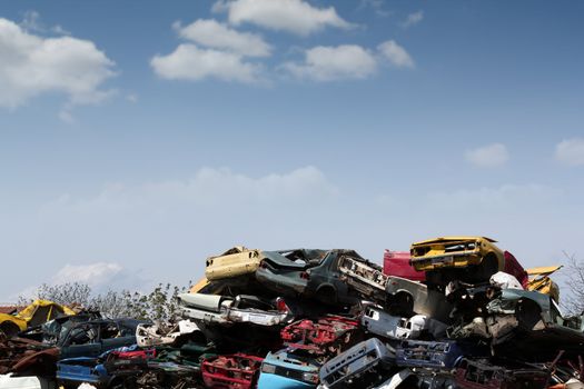 junk yard with old cars and wreck