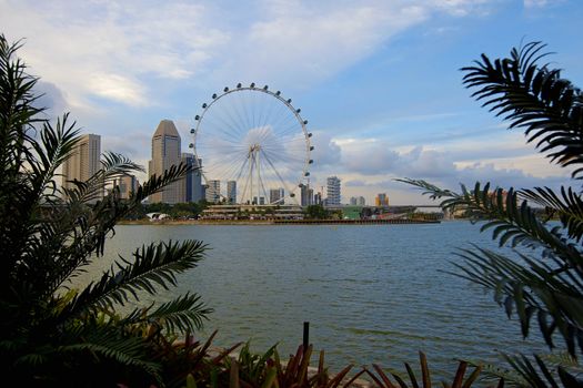 Sunset scene from the financial district,Singapore. From the river.