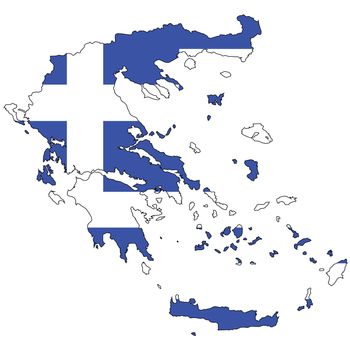 Country outline with the flag of Greece in it