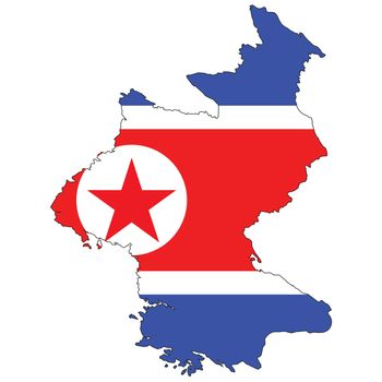 Country outline with the flag of North Korea in it