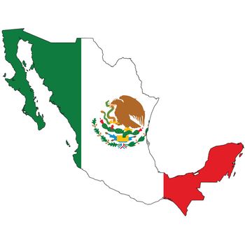 Country outline with the flag of Mexico in it