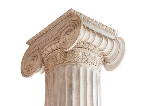 Closeup of capital (volute and abacus) of a nineteenth century neoclassical ionic column located in the porch of the Archaeological Museum of Athens, Greece.