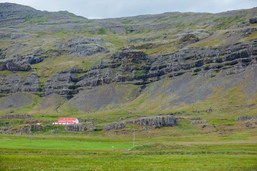 Beautiful Icelandic Landscapes with mountains and houses