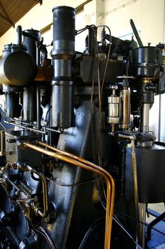 Big diesel engine from 1930 still working like water pump 