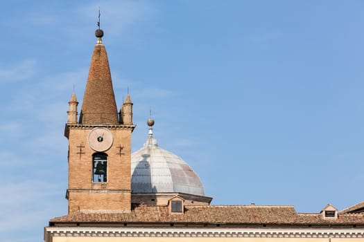 Roofs of two Roman churches on Piazza del Popolo including Santa Maria del Popolo