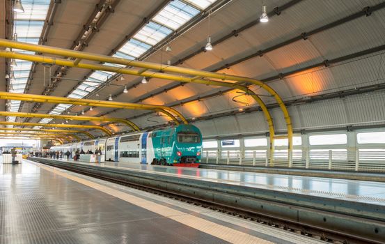 ROME, ITALY - 27 JANUARY: Leonardo railway station at Rome Fiumicino Airport on January 27, 2013. The station was opened in 1990 with direct connection to Rome Termini.