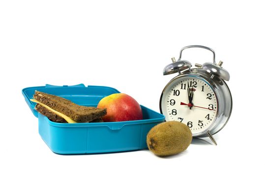 twelve o clock lunchtime with bread and fruit