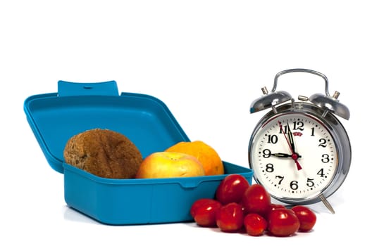 time for lunchbox at school with the clock at nine