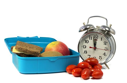 twelve o clock lunchtime with bread and fruit
