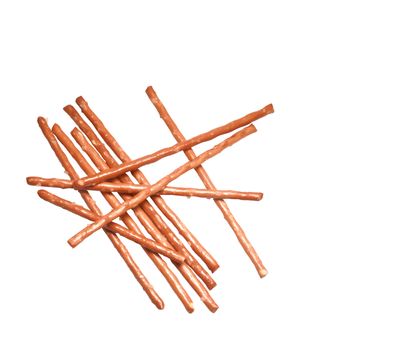 Crispy bread straw on white background