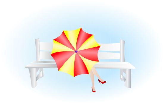 Couple is in love with red and yellow umbrella.