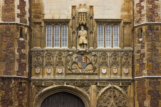 Detail of the great gate entrance of Trinity College in Cambridge, United Kingdom.