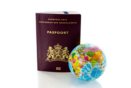 dutch passport travel document with world globe