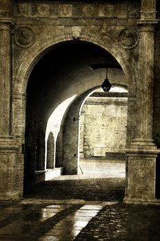Medieval archway of a castle in Vadstena Sweden.