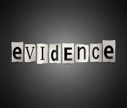 Illustration depicting cutout printed letters arranged to form the word evidence.