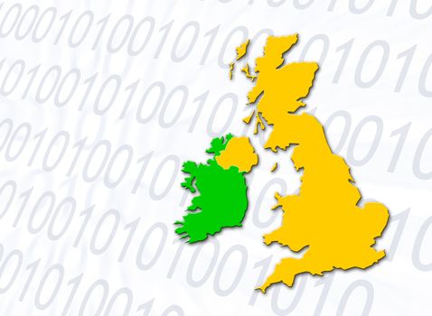 Outline map of UK and Eire overlaid onto number pattern.