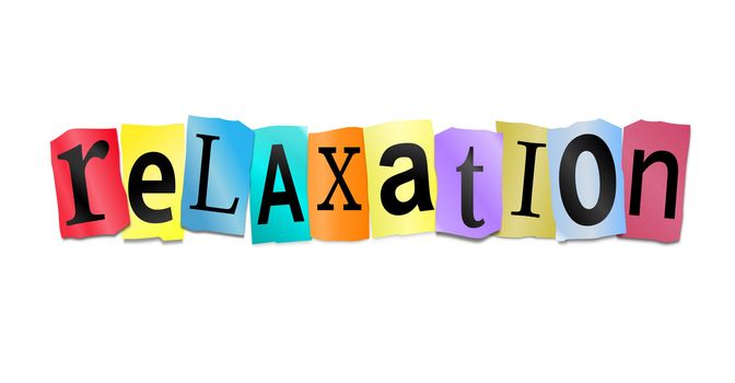 Illustration depicting cutout printed letters arranged to form the word relaxation.