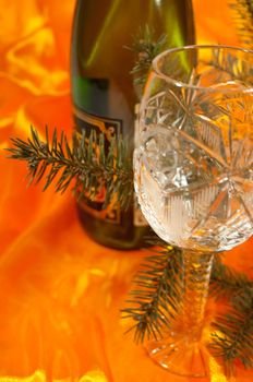 Champagne, hruskal and tree - symbol of Christmas