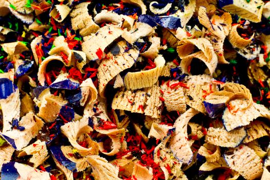 close up of Artist pencil shavings in a huge pile.