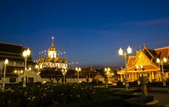 Lohaprasat in Wat Ratchanatdaram Worawihan, beautiful temple view to skyline in Bangkok, Thailand , background 