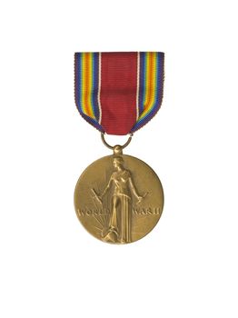 Image of a bronze world war 2 medal isolated on white background.