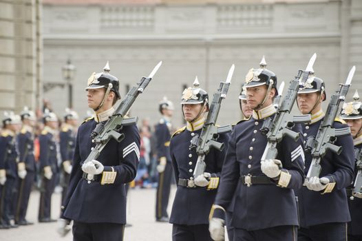 Changing of the  Sweden Royal Guard. Taken on July 2011 in Stockholm, Sweden.