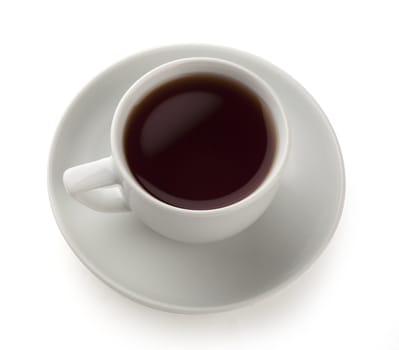 The cup of coffee on the white background