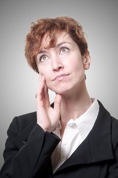 thinking success short hair business woman on white background