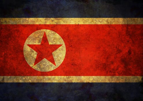 Illustration of North Korean flag with grunge effect