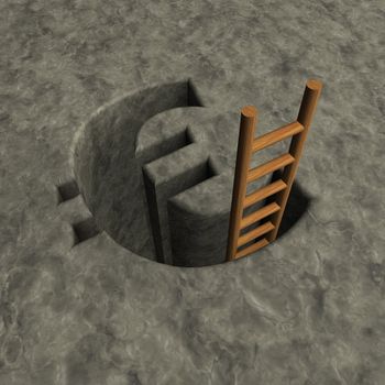 euro symbol hole and wooden letter - 3d illustration