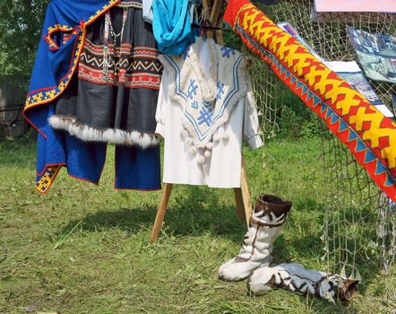 Folk clothing northern peoples of Russia with fur Boots.