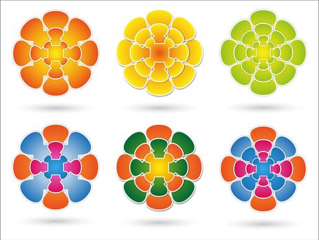 different combinations of colored mandala on white background