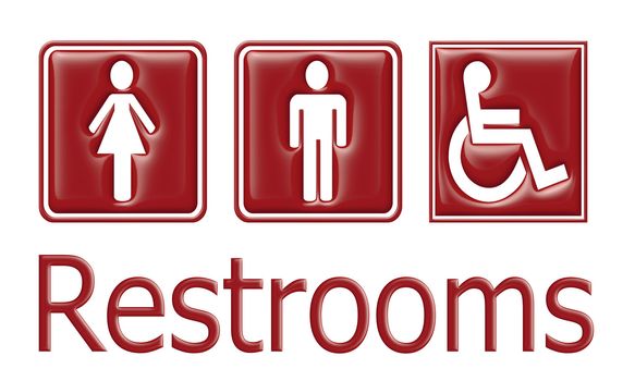 Restroom symbols in red tridimensional illustration