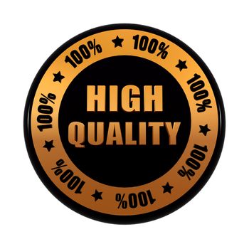 high quality 100 percentages - text in 3d golden black circle label with stars, business concept