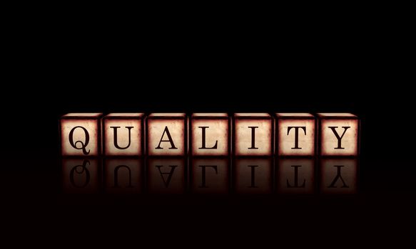 quality text - 3d retro wooden cubes with letters, business concept