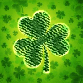 big shamrock - vintage green background with striped flowers over old paper