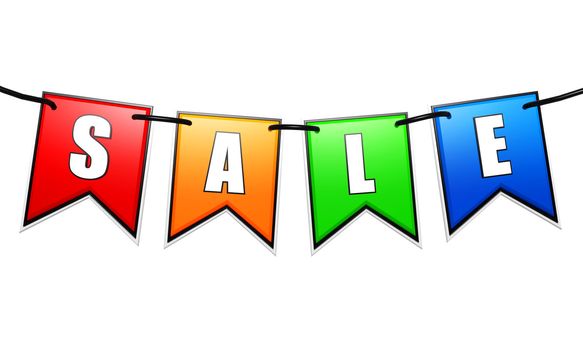 sale text - 3d multicolored flags with letters, business concept