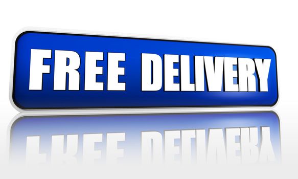 free delivery button - 3d blue banner with white text, business concept