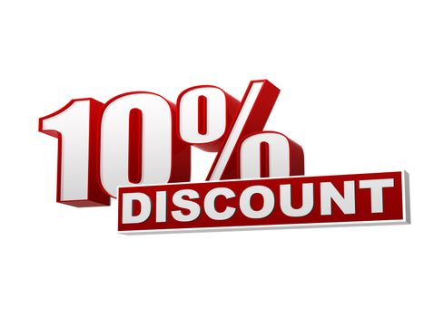 text 10 percentages discount 3d red white banner, letters and block, business concept