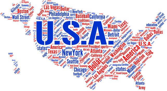 Map Tag cloud - cities of USA in red and blue
