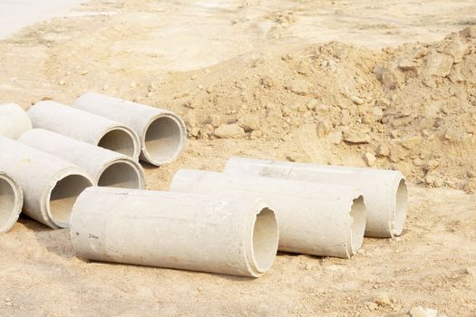 Concrete Drainage Pipe on a Construction Site