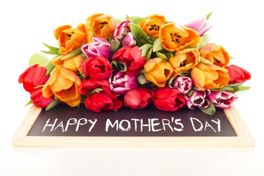 Bunch of tulips with blackboard: Happy Mother's Day